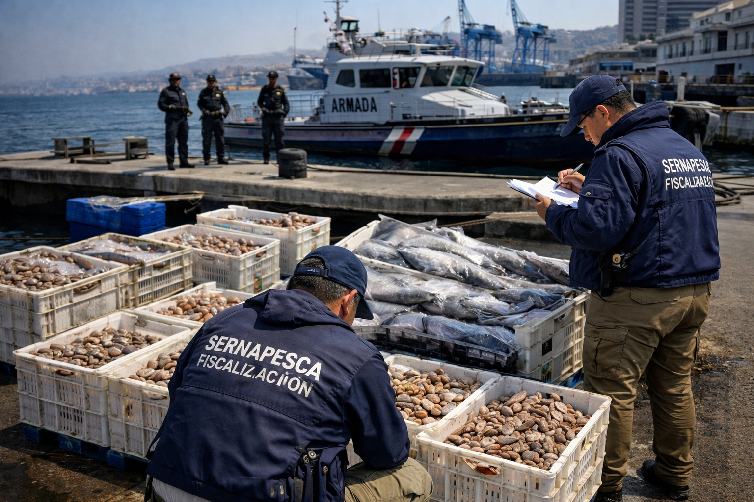 Operativo de Sernapesca en Caleta Portales incauta 1.250 kilos de machas y merluza sin acreditación legal