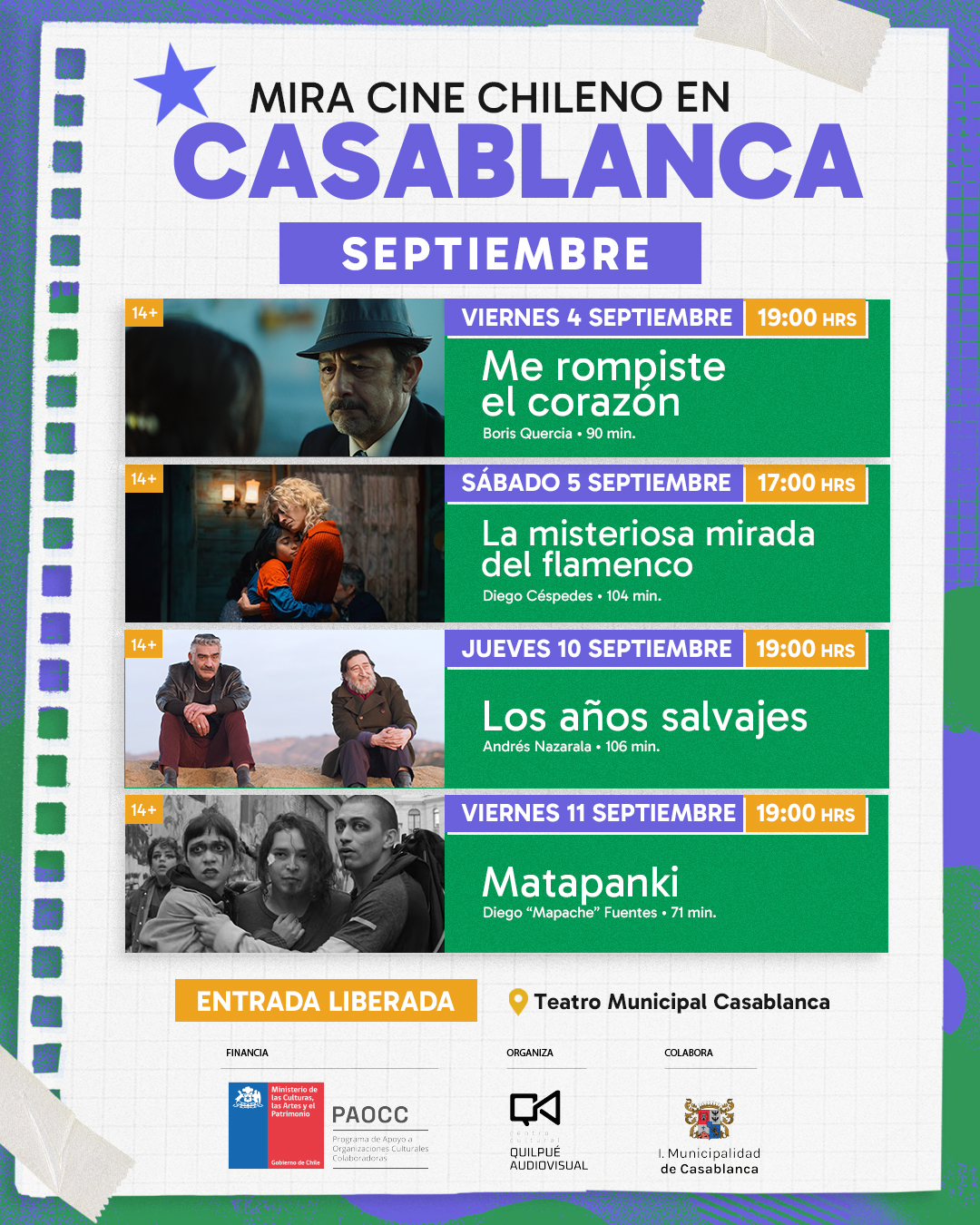 Panorama cultural: “Me rompiste el corazón” y “La misteriosa mirada del flamenco” llegan a Casablanca para dar inicio al ciclo de cine chileno